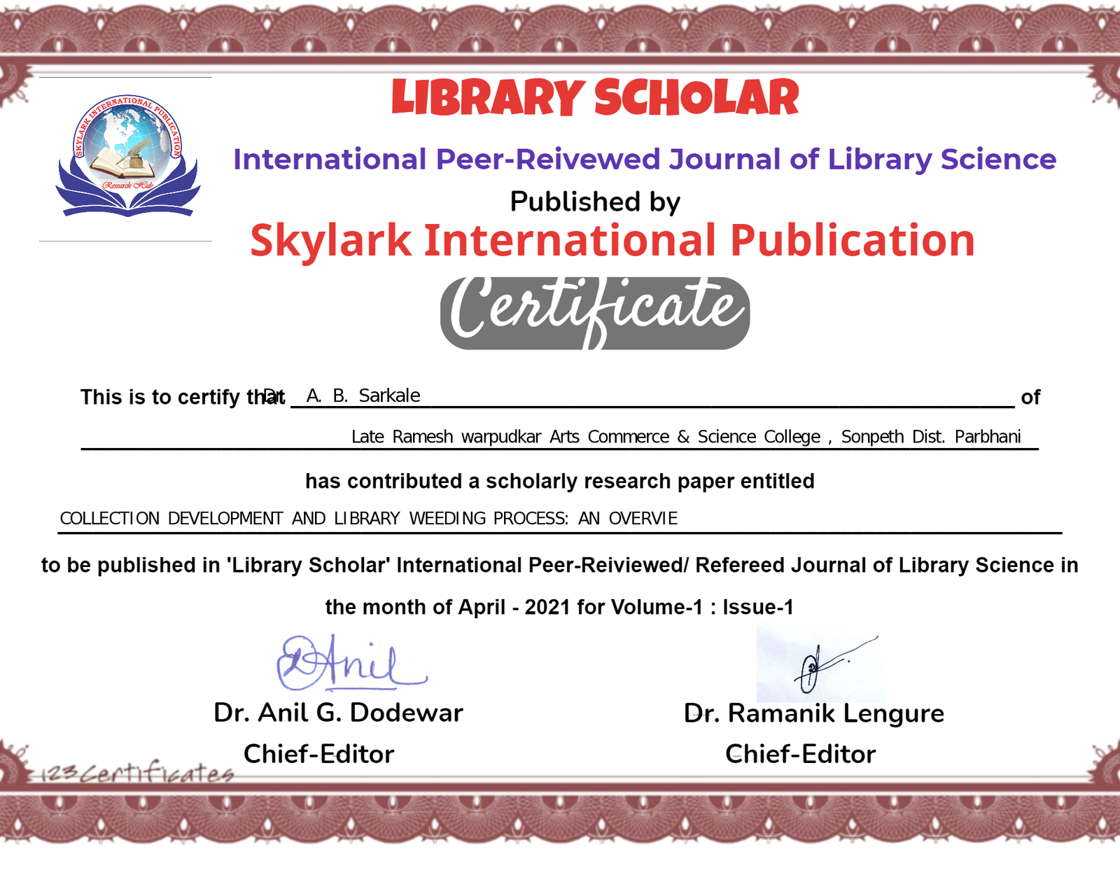 Certificate