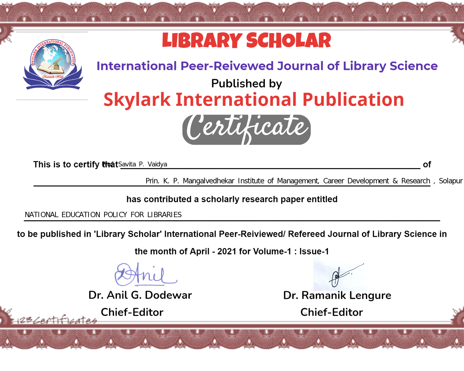 Certificate