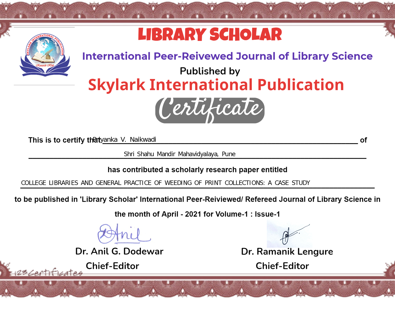 Certificate