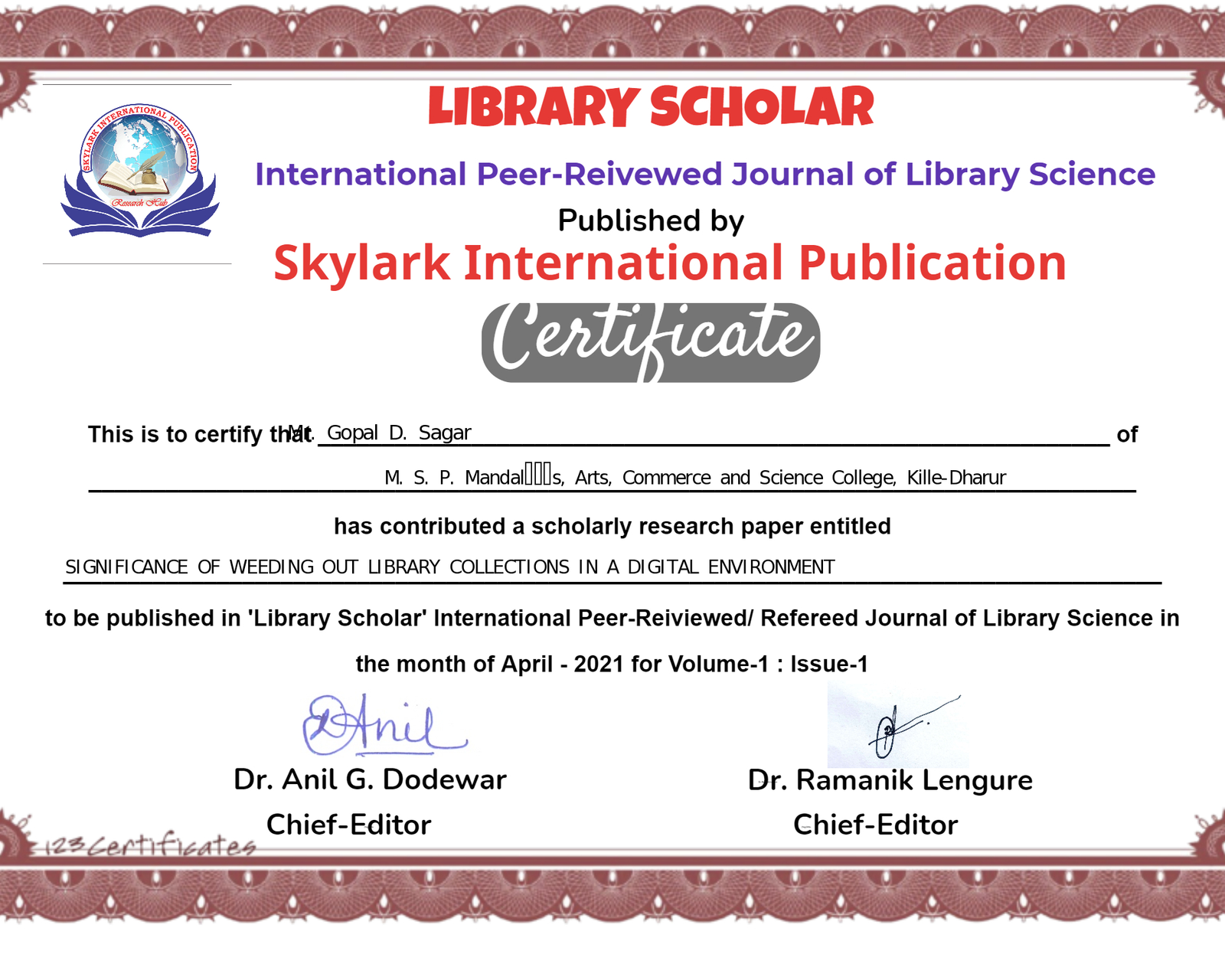 Certificate