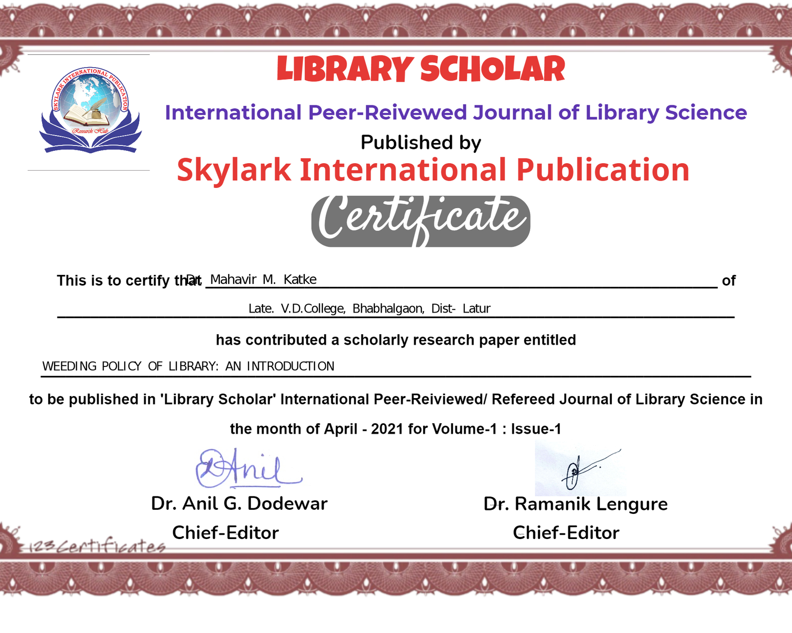 Certificate