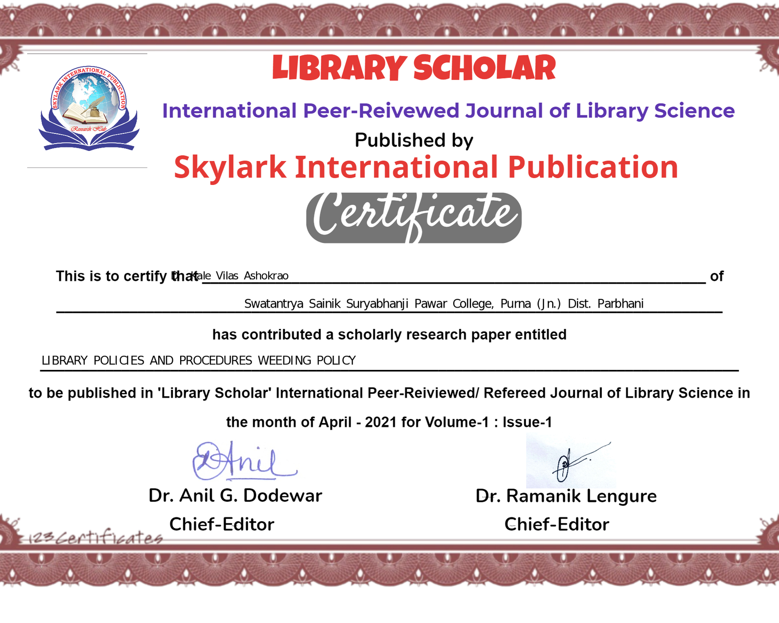 Certificate